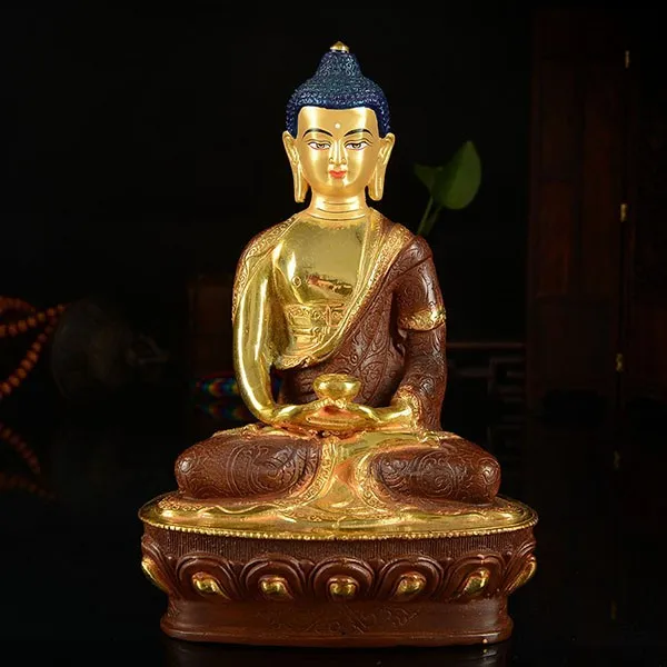 

Лучшая хорошая статуя Будды оптом #7 дюймов # Тибетский буддизм Амитабха Будда позолоченная латунная статуя # домашний талисман