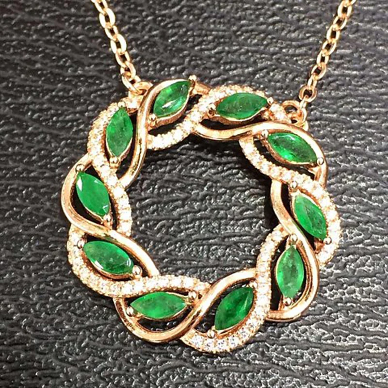 Collares Qi Xuan_Fashion jewelry_colombia Green Stone Round Necklaces_Rose Gold Color Pendant Necklaces_Factory прямые продажи|fashion