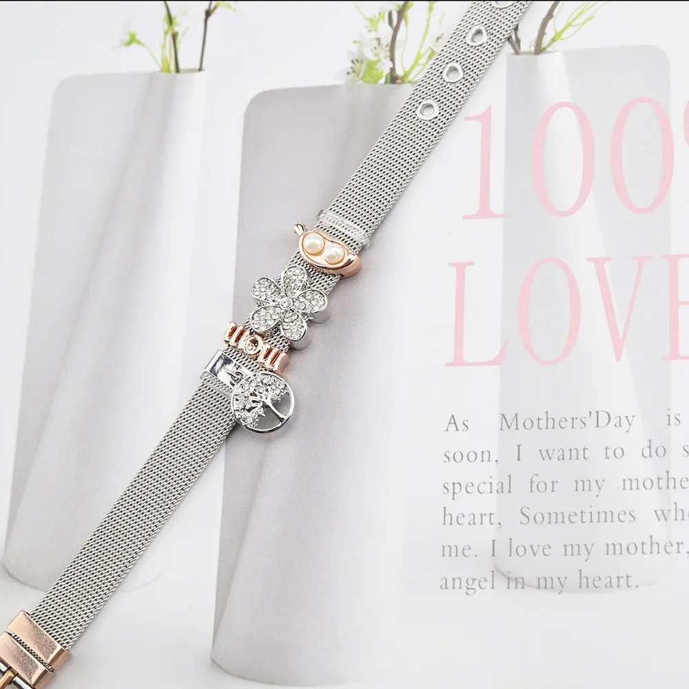 Сетчатый Браслет из нержавеющей стали регулируемый браслет с шармами в виде