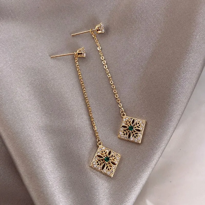Earrings MENGJIQIAO Ювелирные наборы Изумрудный кисточкой Серьги Ожерелье S925 игла передовая текстура нежные элегантные ювелирные изделия для женщин Подарки - Metal color: Earrings