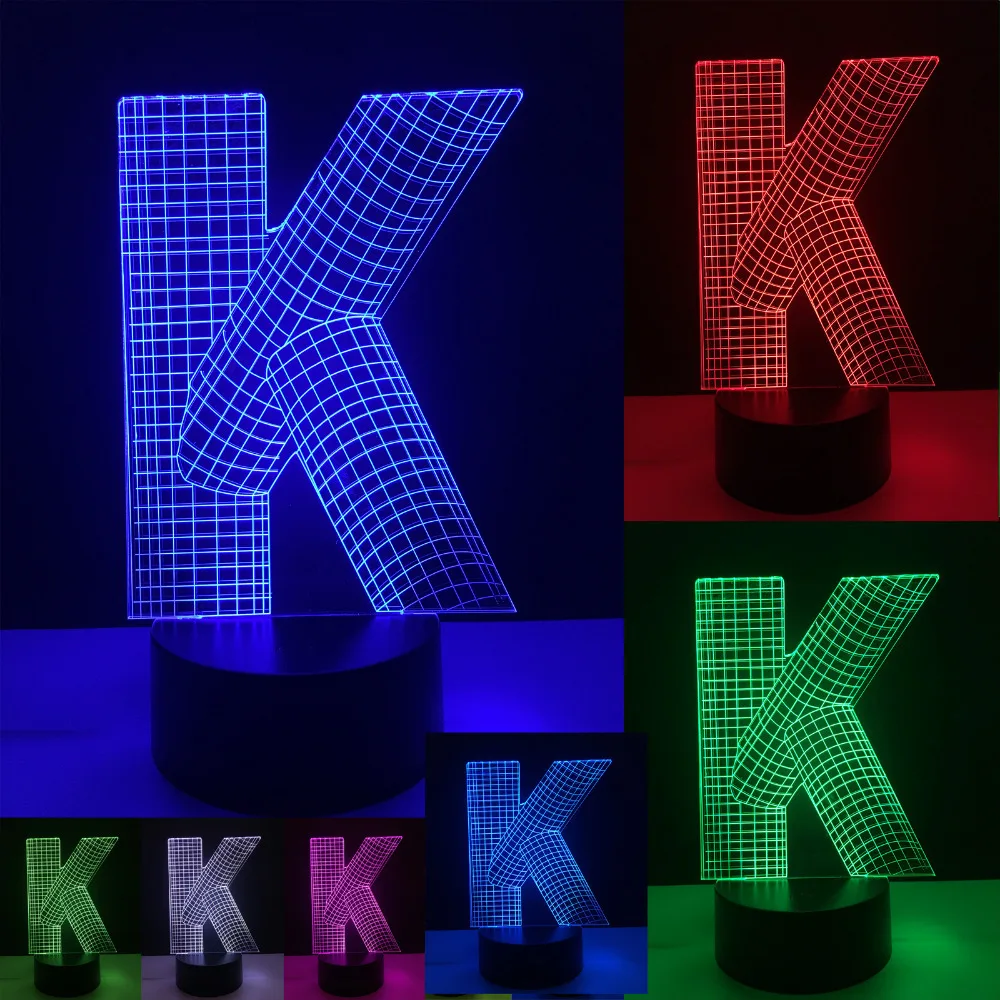 Уникальный 3D лампа в форме алфавитной буквы K 7 цветов Изменение градиент стол Led