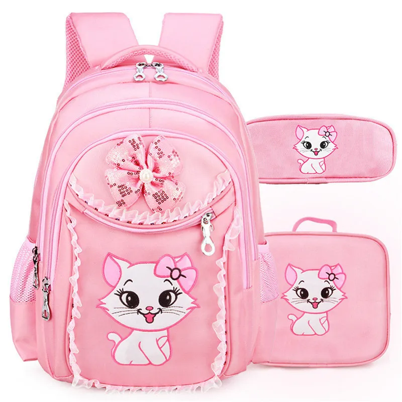 pink big set Модные милые школьные сумки для девочек с рисунком кота; Детский рюкзак с рисунком; детский школьный рюкзак; сумка-портфель для девочек; сумки-карандаши; Mochila - Цвет: pink big set
