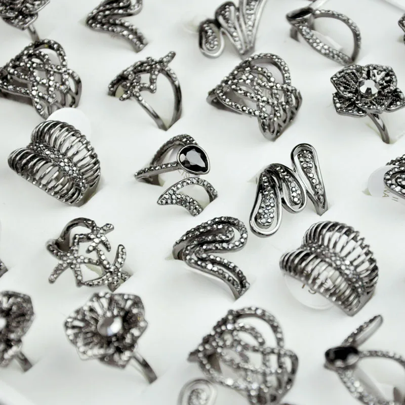 

20Pcs Vintage Ancient Silver Women Rings Mixed Lots Wholesale Jewelry LR4147