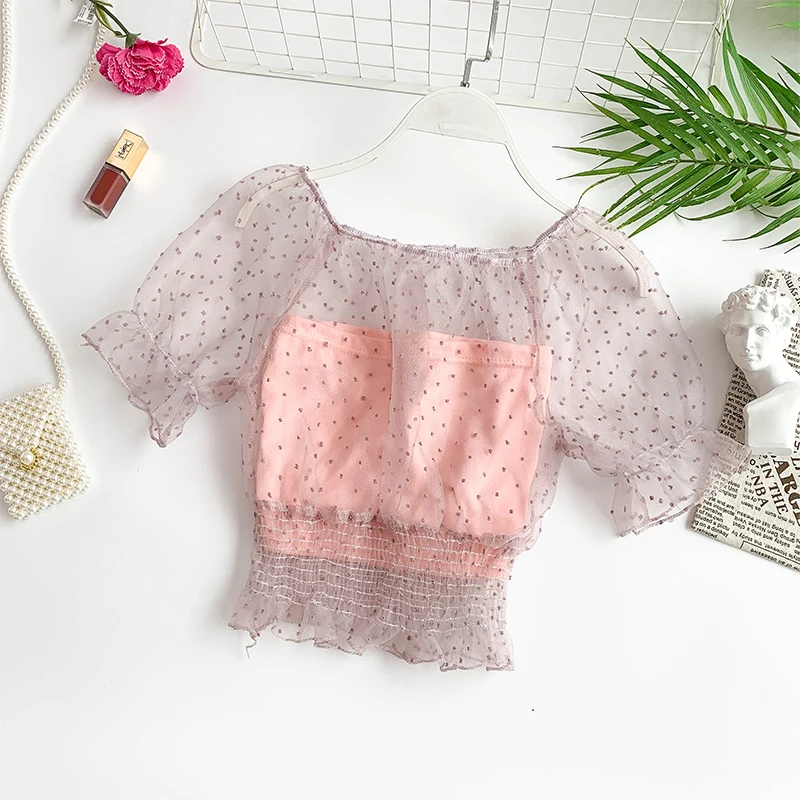 Blusas femininas de Verao 2019 сексуальная прозрачная сетчатая туника с открытыми плечами