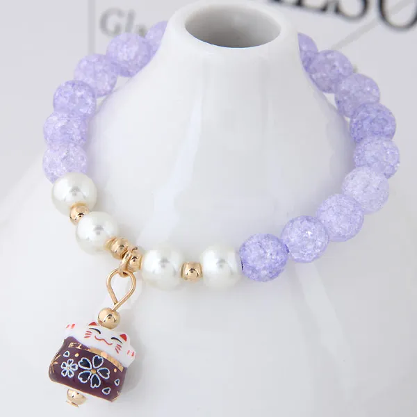 purple Сладкая нить с каменными бусинами браслет Lucky Cat браслет с керамическими бусинами для женщин очаровательный браслет - Окраска металла: purple