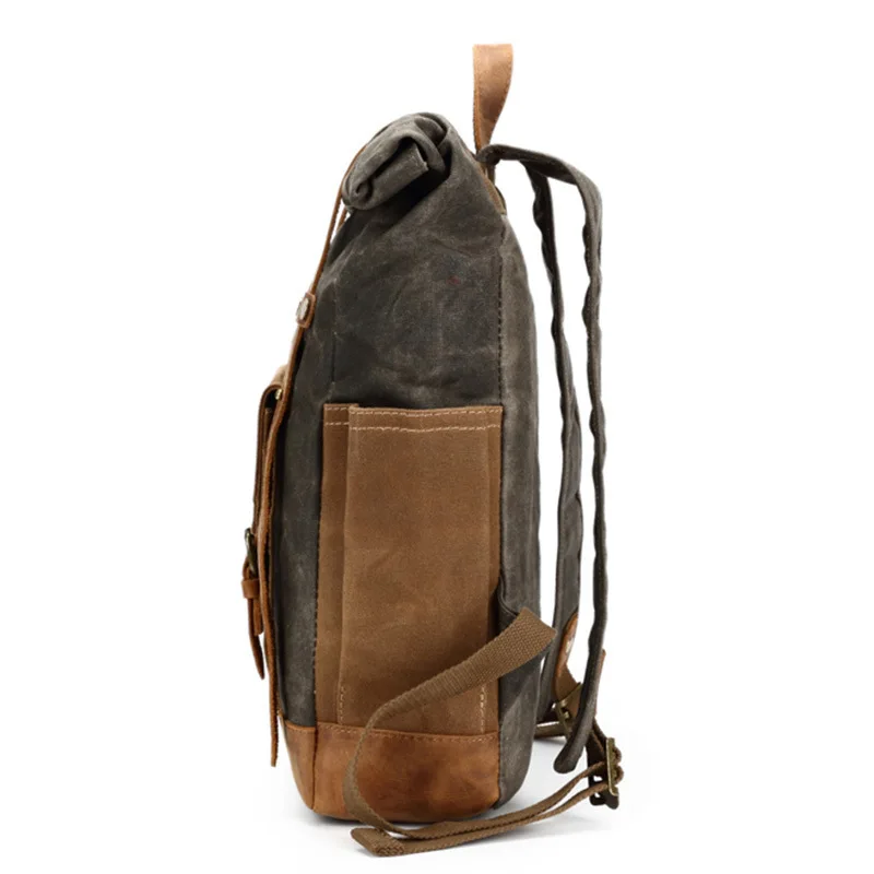 Camera Bag Retro Genuine Leather Canvas Bag Portable Waterproof Backpack Shoulder Wax Travel Men's Backpack