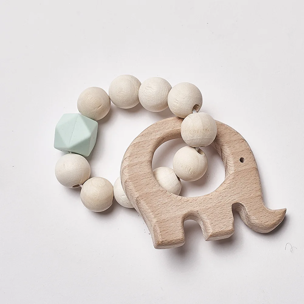 Anillo mordedor de madera para beb&eacute;, pulsera con forma de Animal, joyer&iacute;a para dentici&oacute;n para beb&eacute;, cuentas de madera, sonajero para beb&eacute;, accesorios para cochecito-2