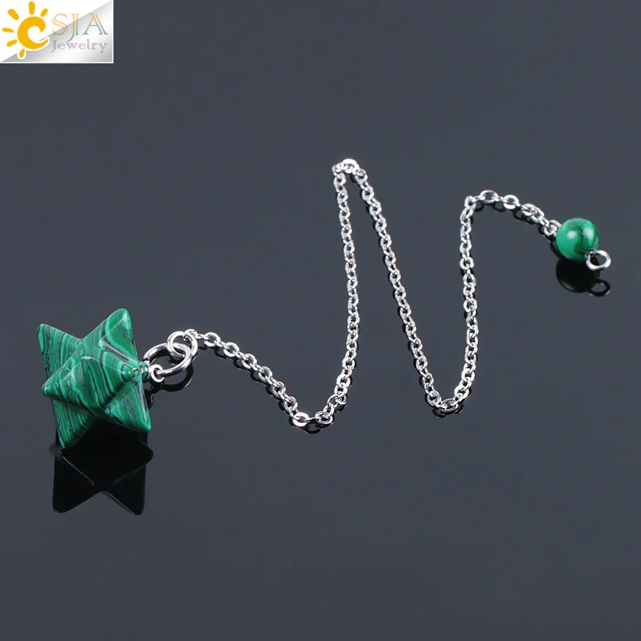 Malachite CSJA натуральный драгоценный камень Merkabah маятники для придавая гадания Wicca чакра рейки розовый кристалл лазурит оникс кулон F055 - Окраска металла: Malachite