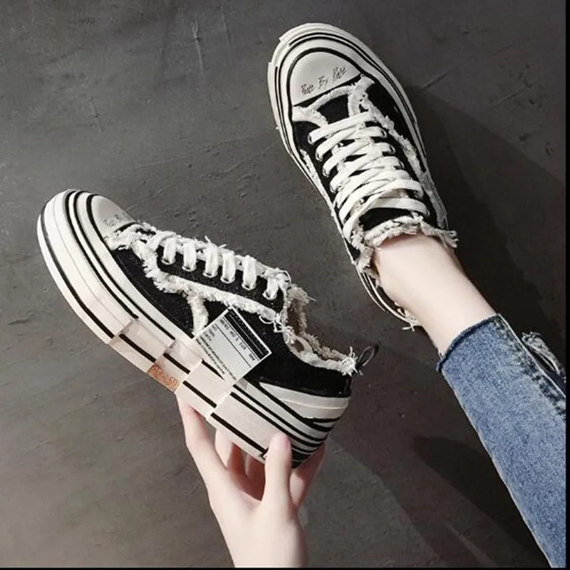 Trend Canvas Shoes Female Sponge Cake Thick-soled vulcanized Shoes Net red with Casual Retro Shoes Student Sports Shoes