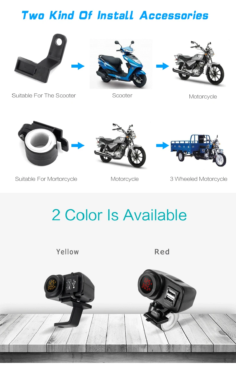 12 В 4.2A мотоциклетное двойное USB зарядное устройство Moto 2.1A+ 2.1A 12 В до 5 В USB зарядное устройство с вольтметр светодиодный дисплей розетки Мотокросс зарядное устройство