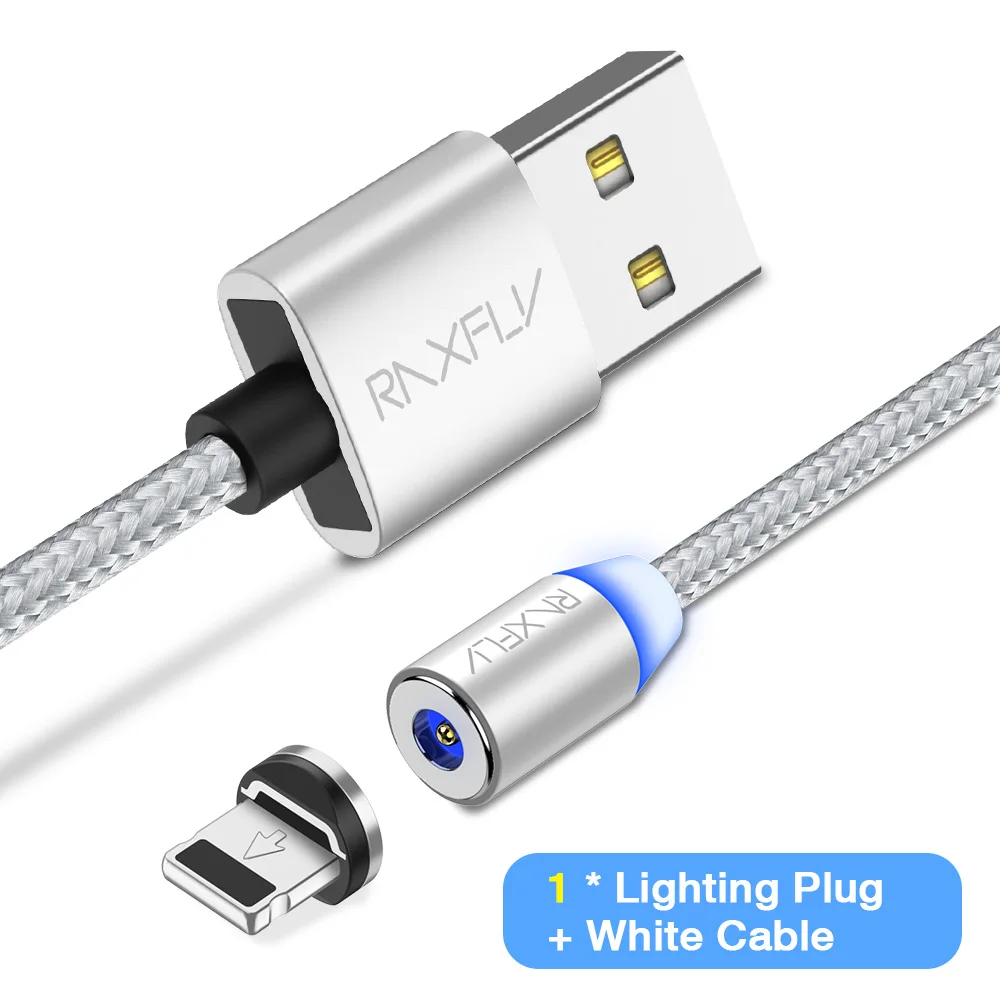 Sliver Lighting Магнитный usb-кабель RAXFLY для Xiaomi Redmi Note 7, 1 м, 2 м, магнитное зарядное устройство для iPhone X, 7, 8, кабель Micro USB type-C для samsung S10 - Цвет: Sliver Lighting