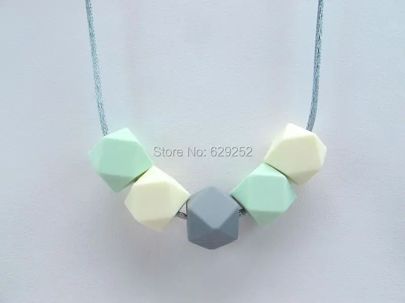 New 1pcs Mint Green Navajo White Silicone Hexagon Beads Nursing Baby Teether Teething Necklace BPA Free TN007 | Украшения и