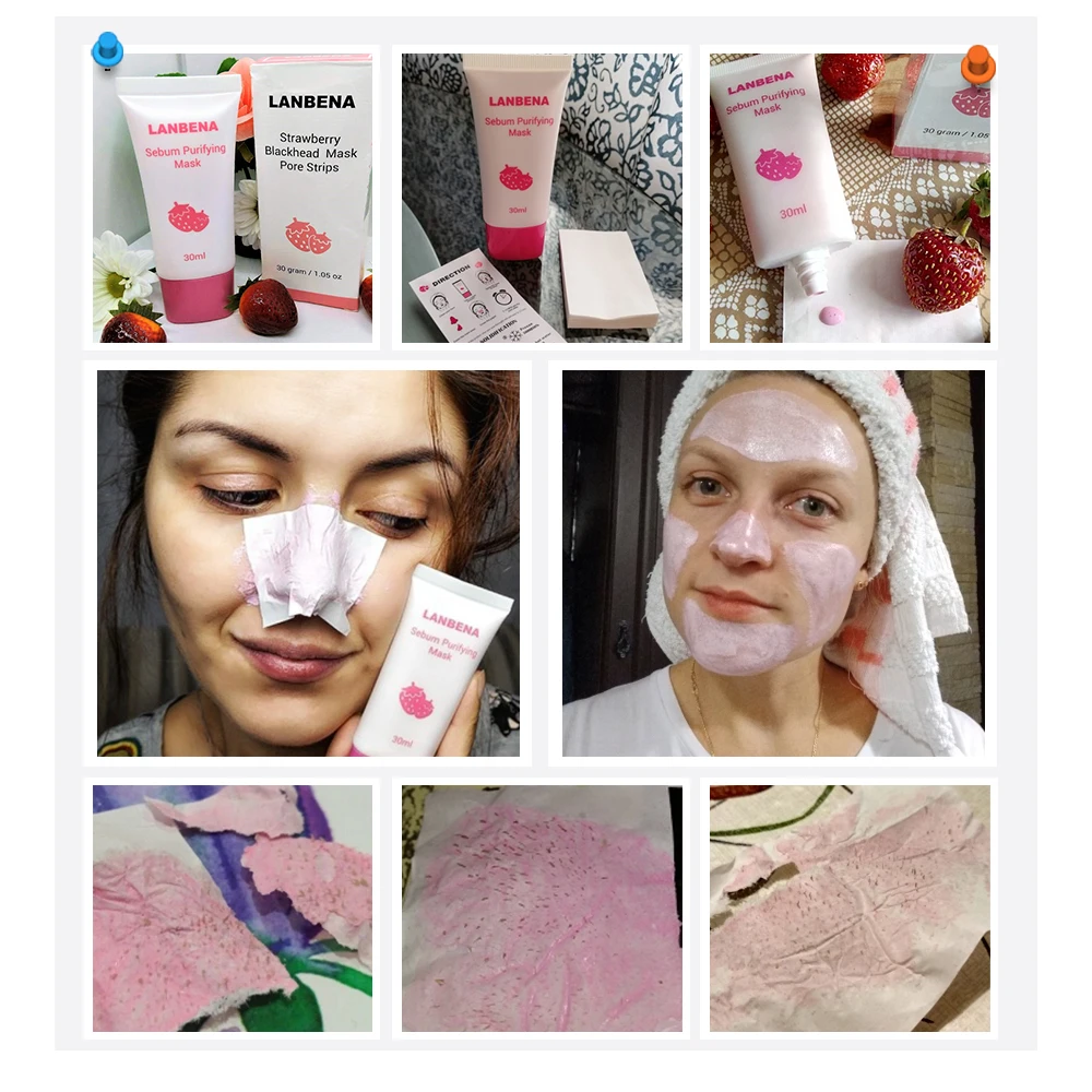 LANBENA кобум Очищающая маска клубника удаления угрей наклейка на нос грязевая пор