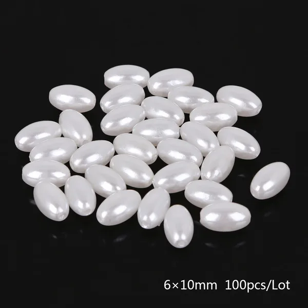 100pcs 6x10mm White DIY 50-200 шт ABS эллипс имитация жемчуга рисовые зерна россыпью бусины одежда ювелирные изделия Ремесло украшения для женщин пришить на бисер аксессуар - Цвет: 100pcs 6x10mm White