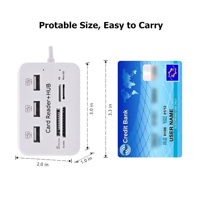 3 Port USB HUB with Card Reader Multi Splitter Combo for PC Laptop Support Micro TF SD M2 MS SDHC MMC Hub 2.0 | Компьютеры и офис