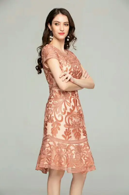 Vestidos De Festa, весенне-летние вечерние женские коктейльные платья с круглым вырезом и вышивкой, Платье До Колена с коротким рукавом, 4xl