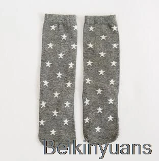 Gray stars 1 pair male baby girl socks warm cartoon fox cotton cute knee socks unisex fashion cartoon baby warm boots socks cartoon - Цвет: Gray stars