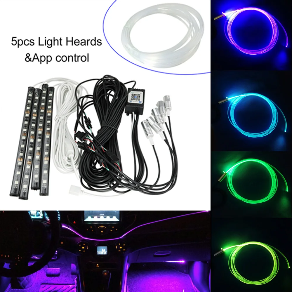 3 мм 9 м боковой светящийся кабель RGB DC 12 В Автомобильный декоративный светильник волоконно-оптический автомобиль с 4 шт. автомобильный интерьерный светильник с помощью контроллера APP