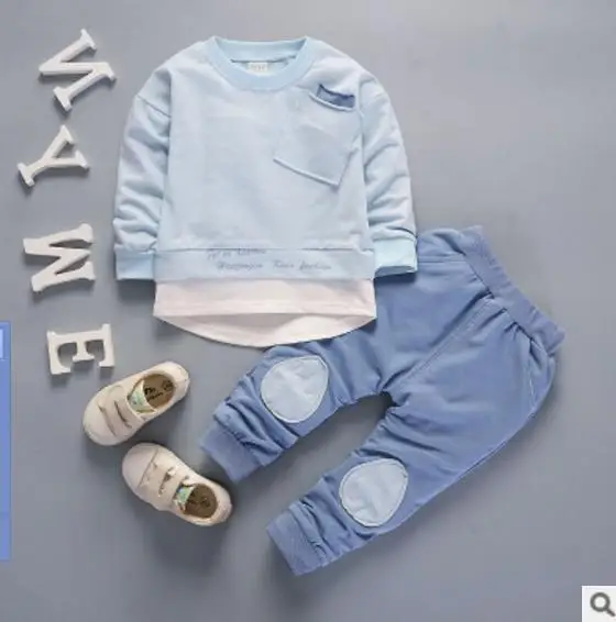 blue Комплект одежды для детей; рубашка с длинными рукавами и штаны; одежда для малышей из двух предметов; детский спортивный костюм для мальчиков; Одежда для маленьких девочек; От 1 до 5 лет - Цвет: blue