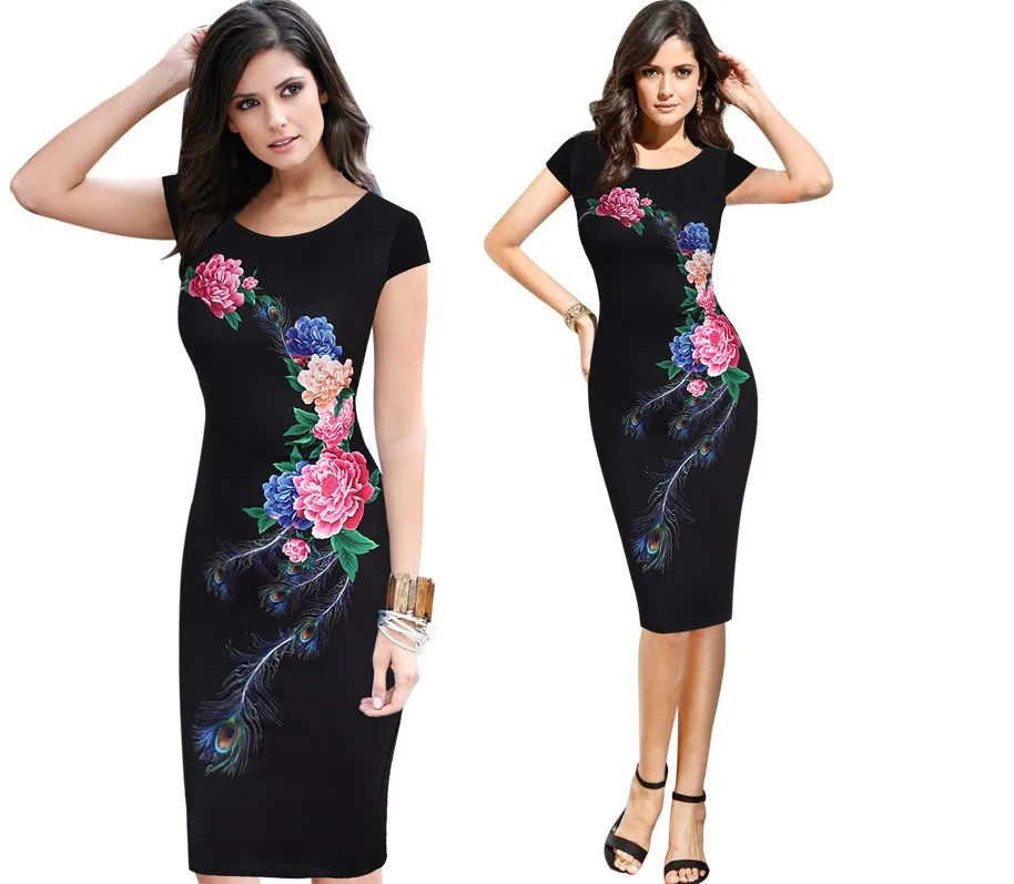 Женское платье карандаш MisShow элегантное с цветочным принтом повседневное