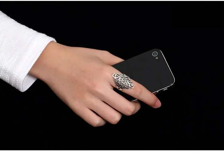 Bijoux, 925 пробы, серебряные кольца с большим цветком для женщин, рождественские подарки, регулируемое Открытое кольцо, Женские Ювелирные изделия в стиле бохо, Anillos