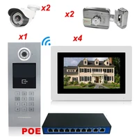 7'' 720P WiFi IP Video Door Phone Video 4 Apartments Home Access Control System + 2 IP Camera + 2 Electronic Locks