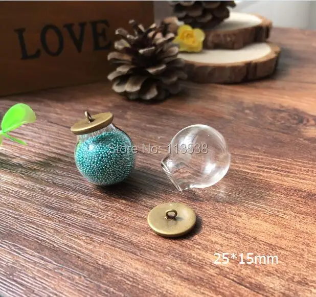 

NEW 100sets/lot 25mm globe glass cover & bronze setting glass cover DIY Glass bottle vial jewelry, glass orbs jewelry finding