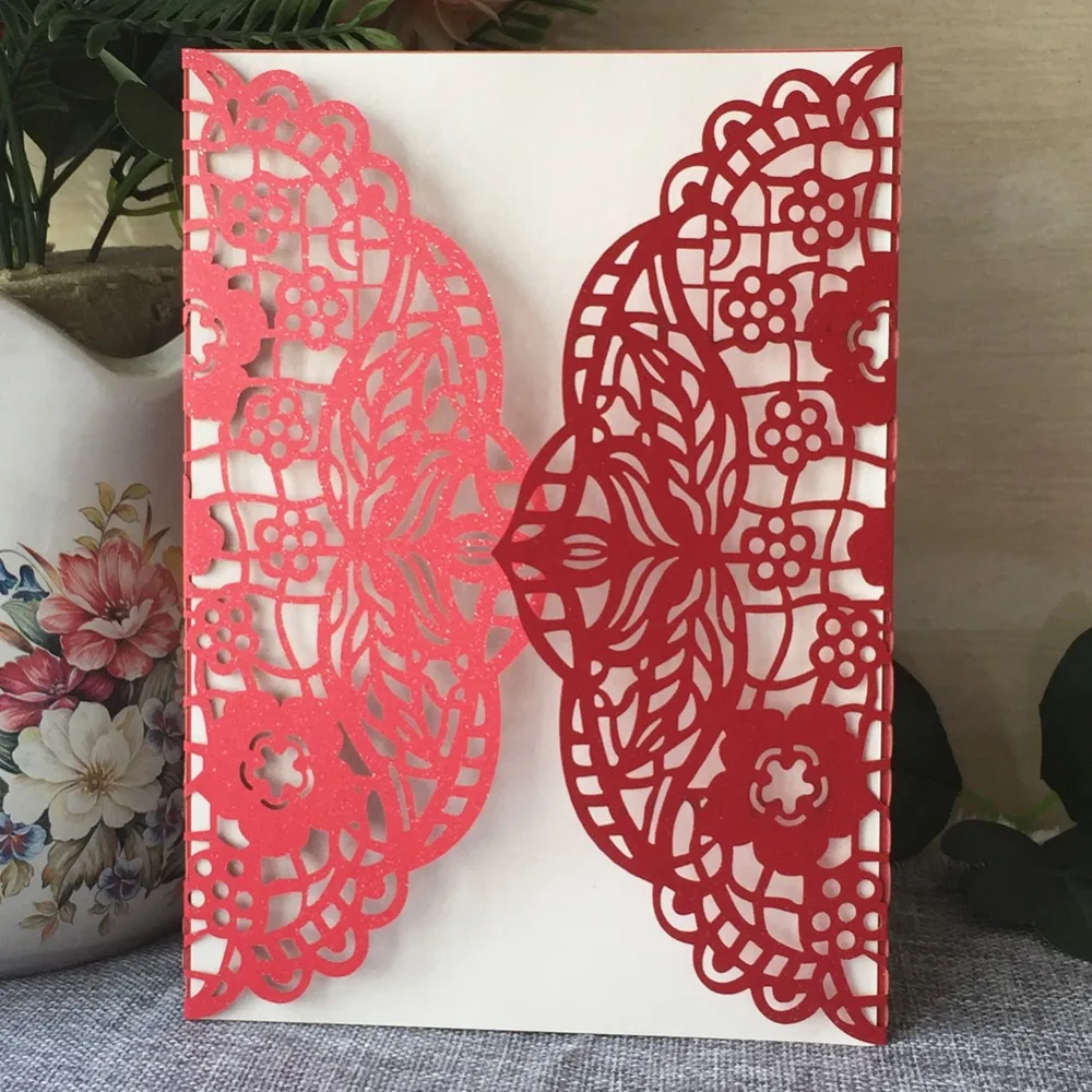 

40pcs/lot Laser Cut Flora Wedding Invitation card 24 colors Pearl Paper Romantic Wedding Decorations Gift Card Birthday Card