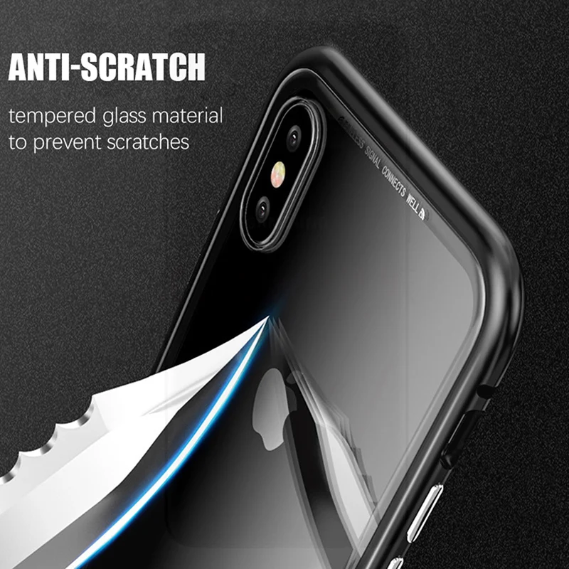 Магнитный металлический чехол для телефона iPhone XR XS MAX X 8 Plus 7 из закаленного стекла