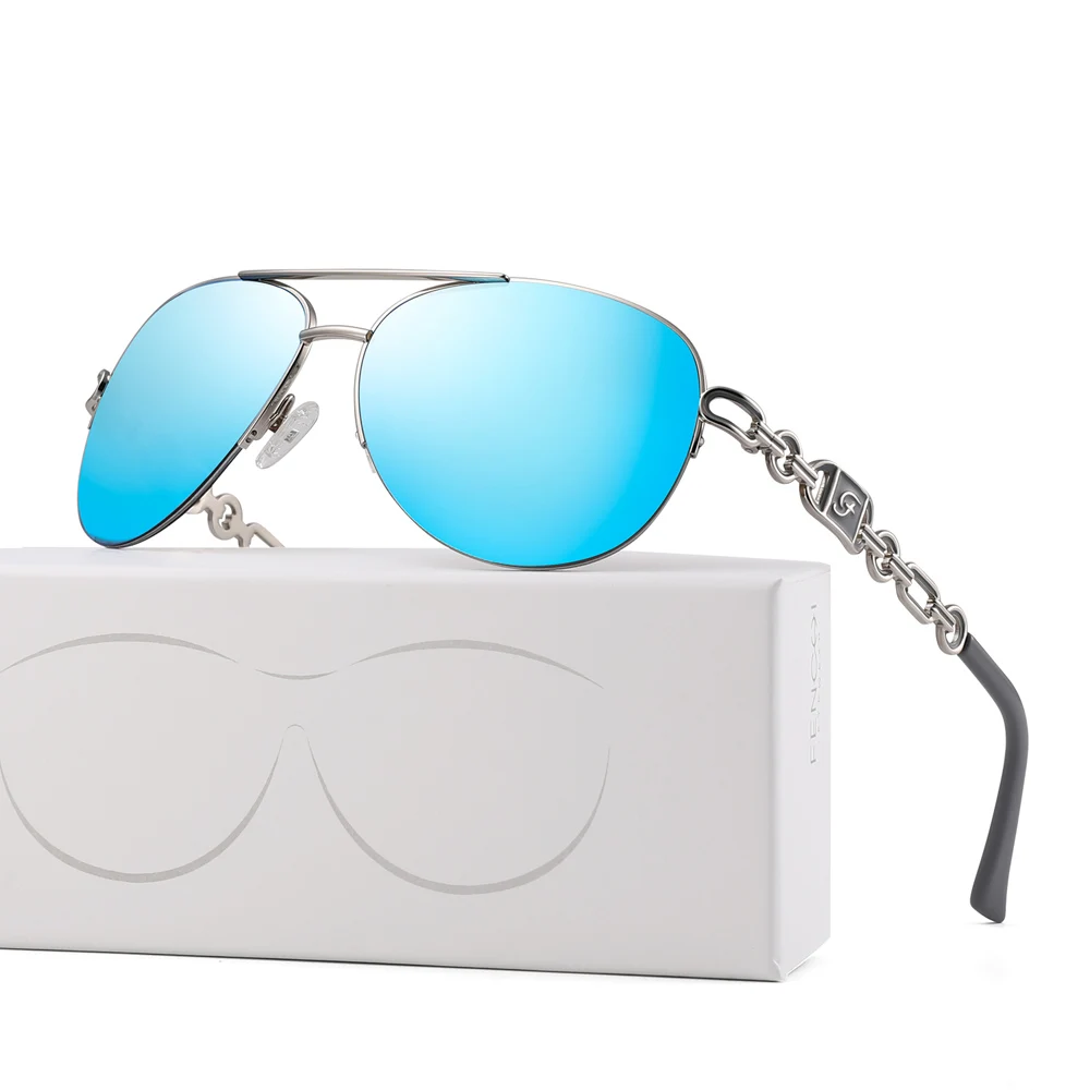 FENCHI женские солнцезащитные очки uv 400 oculos, женские солнцезащитные очки, зеркальные очки пилота, розовые женские очки zonnebril dames gafas de sol mujer - Цвет линз: C3 blue