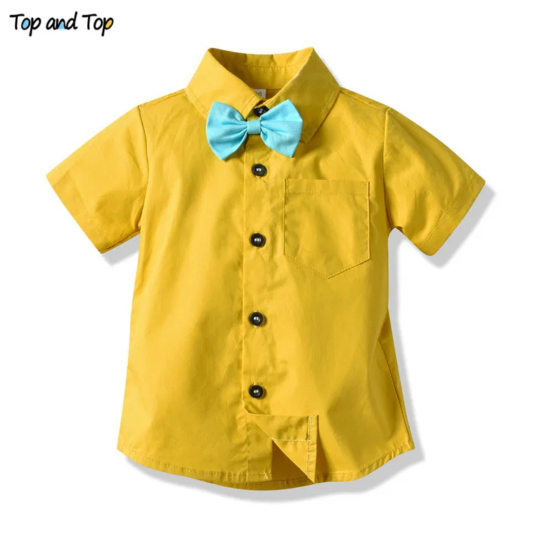Top and Summer Fashion Infant Baby Boy Short Sleeve Bowtie Shirt Tops+Overalls Gentleman Clothes Outfit Suit Bebe Kids |