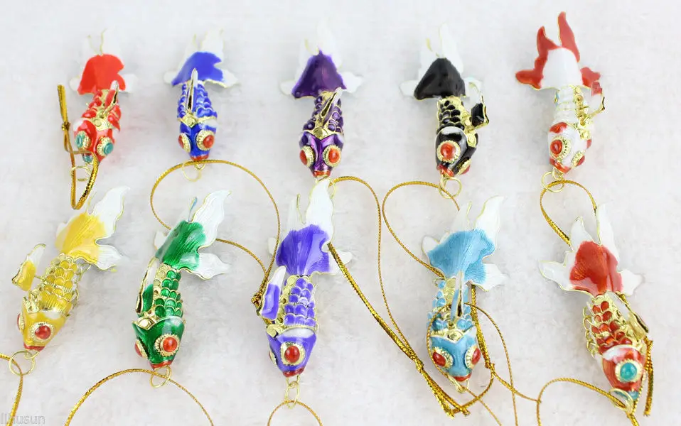 

Wholesale 10PCS CHINESE HANDMADE Cloisonne enamel fish Christmas Ornaments