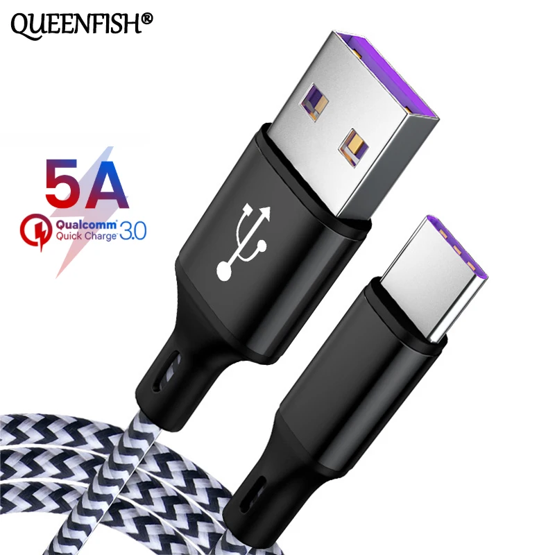 QUEENFISH USB C кабель 5A Super charge usb type для передачи данных huawei Быстрая зарядка быстрой
