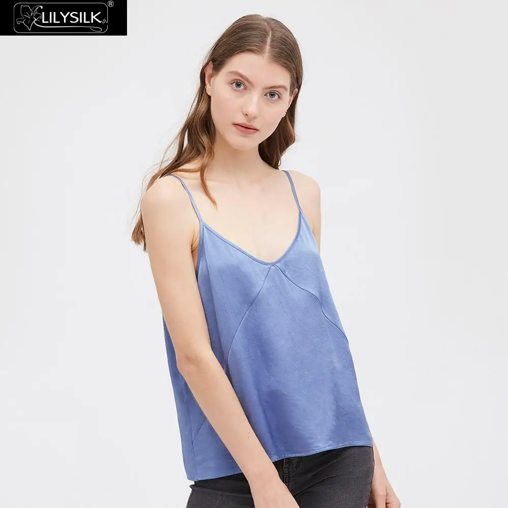 French Blue LilySilk Шелковый Топ женский любой день Новинка - Цвет: French Blue