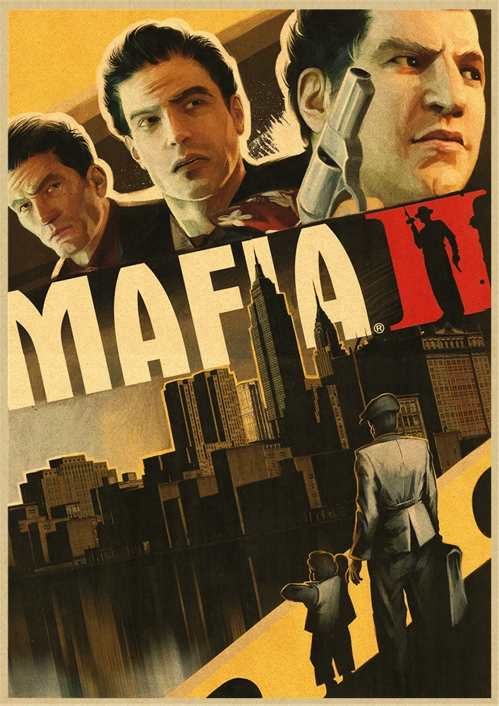 Мафия 2 3 игра пистолет машина крафт бумага плакат столовая Офис Декоративные Картины домашний декор - Цвет: Сливовый