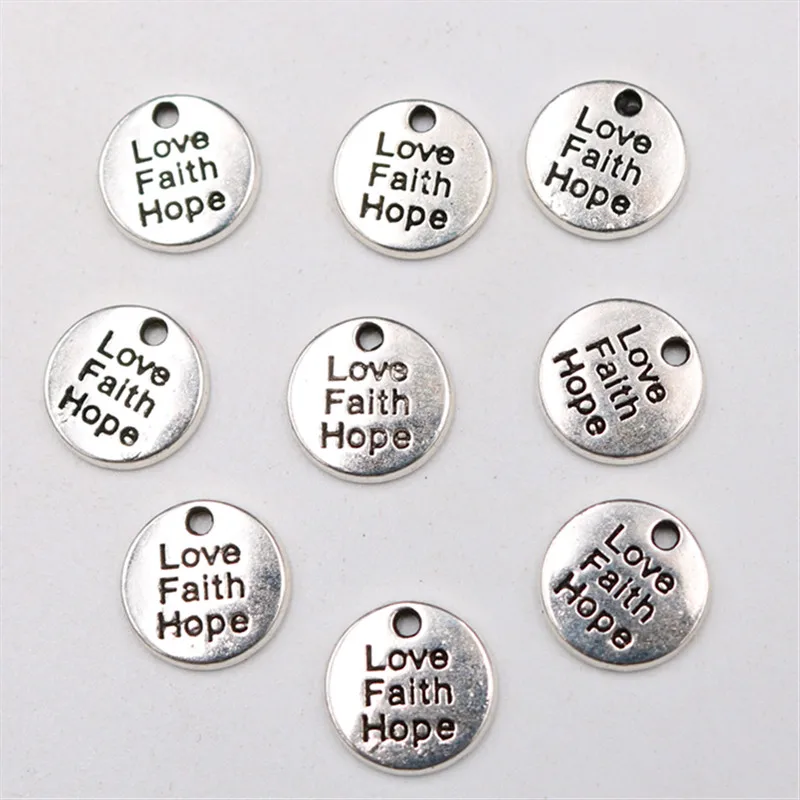 15 шт. серебряный цвет Любовь Вера надеюсь мини круг тарелка очаровательные Ретро