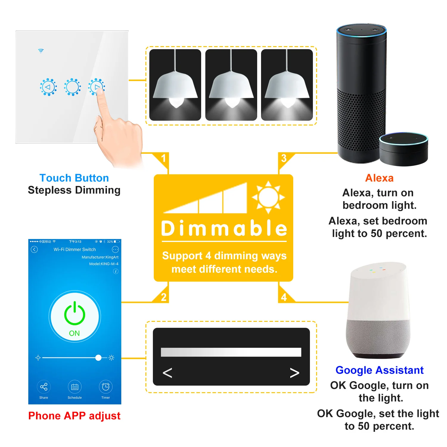 

Smart WiFi Touch Control Stepless Dimmer Switch Workable Light For The Dimmer Switch APP Remote Control Smart Wall Outlet