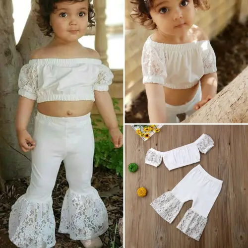 Комплект одежды из 2 предметов для маленьких девочек белые однотонные кружевные