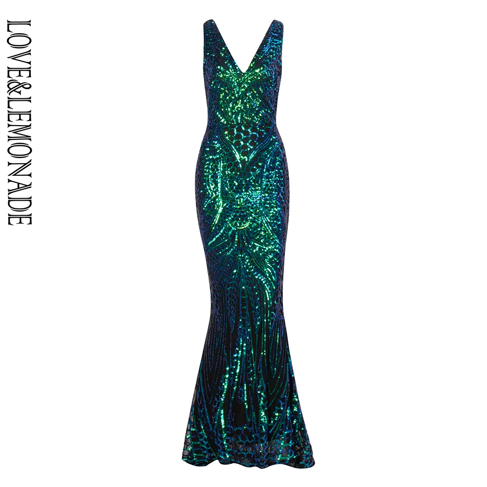 LOVE & LEMONADE Сексуальные Зеленые v образным вырезом геометрические узоры Блестки