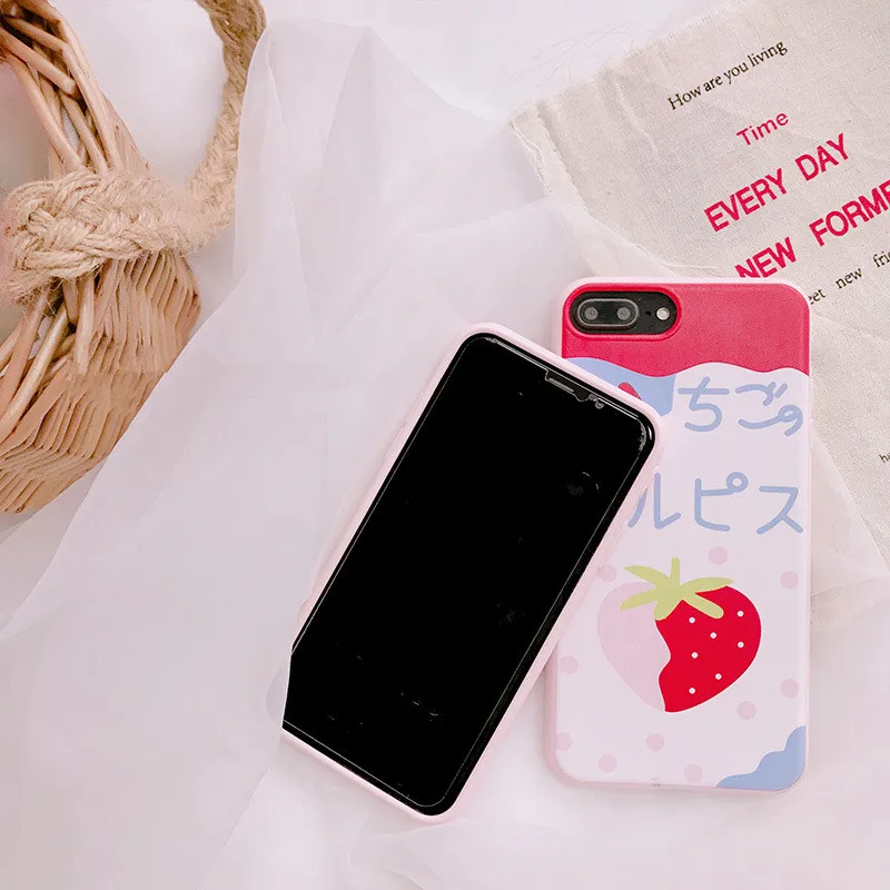Kawaii японское клубничное молоко чехол для iPhone X 8 7 6 6S Plus Чехлы милый ТПУ Мягкий