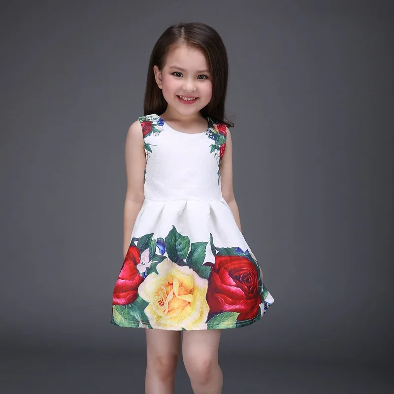 2018 Brand New Girls Summer Style Floral Sleeveless Dress European Wedding Flower Print Ball Gown Young C238 | Детская одежда и