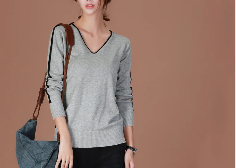 New Brand Women Clothing Autumn Winter Fashion Knit Sweater Casual Loose Long Sleeved V-Neck Pullover Sweaters Tops | Женская одежда