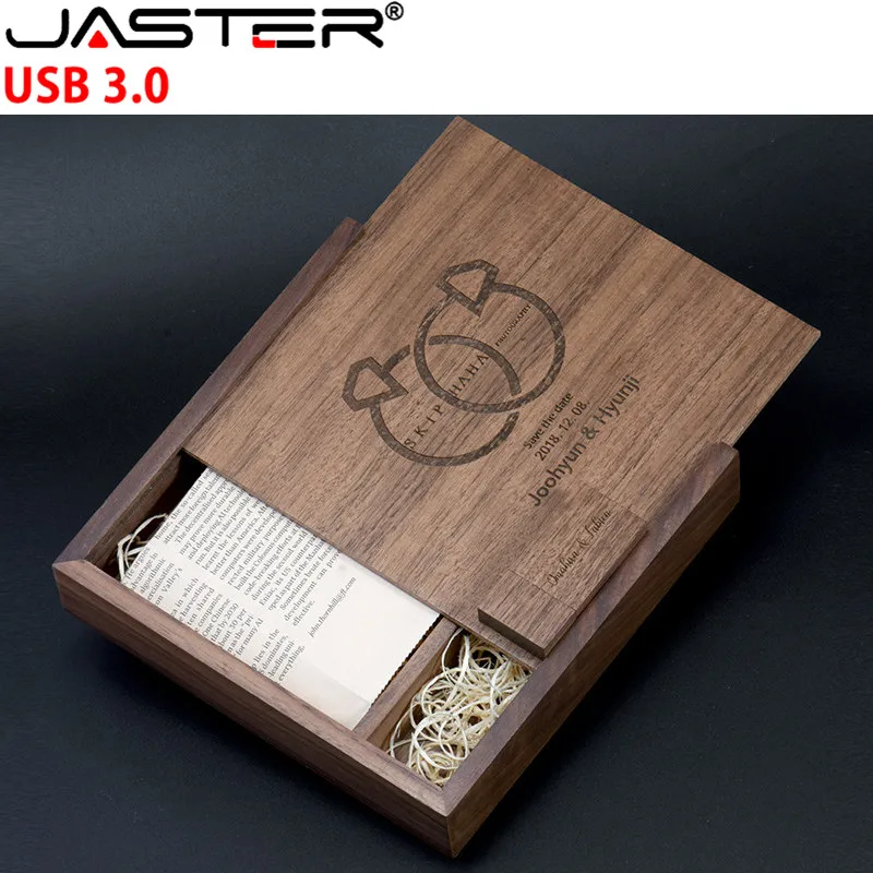 JASTER USB 3,0 1 шт бесплатный логотип 170*170*35 мм орех фоторамка коробка+ USB флэш-накопитель 4 ГБ 8 ГБ 16 ГБ 32 ГБ 64 ГБ диск памяти