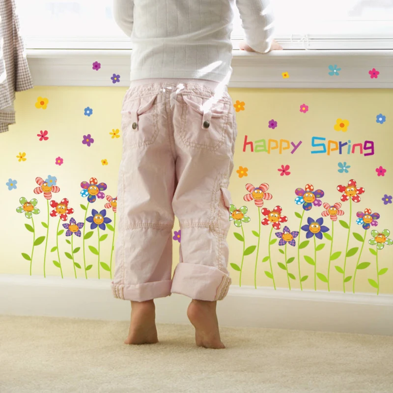 Cartoon Flowers Living Room Bedroom Bathroom Nursery Kids Removable DIY Self-adhesive Wall Stickers Decals Decor Mural dc18 | Дом и сад