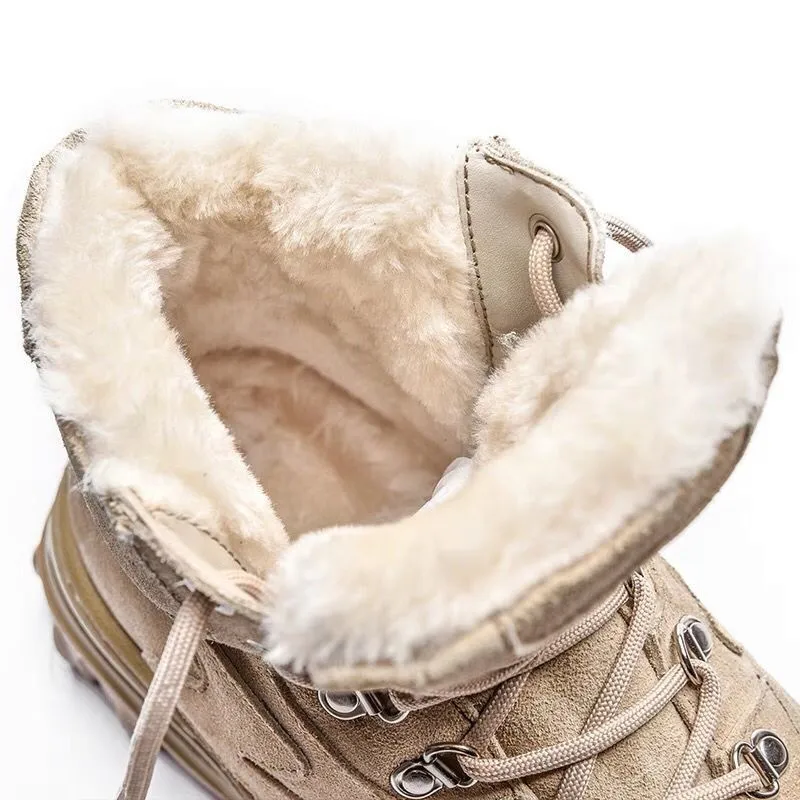 Light Brown with Fur Prova Perfetto; женские замшевые ботильоны; женские ботинки для верховой езды на платформе со шнуровкой; зимние теплые ботинки на меху; женская обувь на плоской подошве; botas mujer - Цвет: Light Brown with Fur
