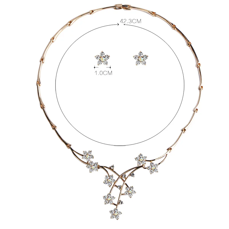 Madrry Bridal Wedding Jewelry Sets Necklace &amp Earrings Gold-color Red Rhinestone Collar Flower Brincos Female Party Schmuck | Украшения