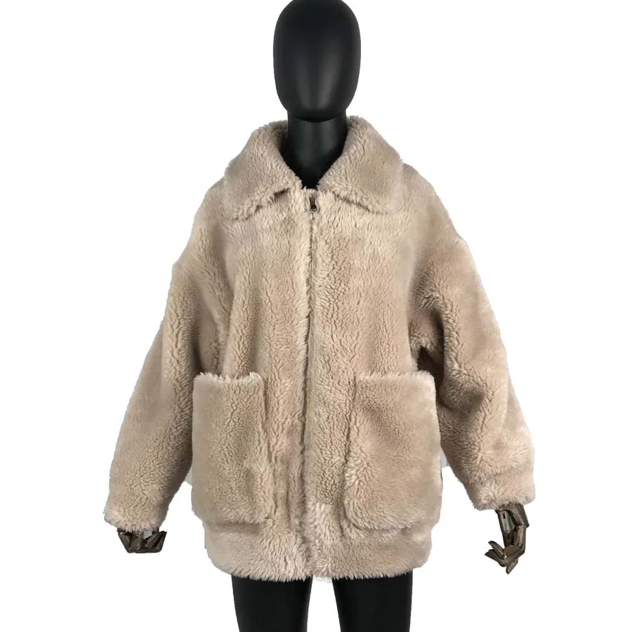 

women wool coat 2019 new Arrival wool coat Teddy Bear Icon Coat Classic Suede Leather Liner Granule Sheep Shearing Coat casual