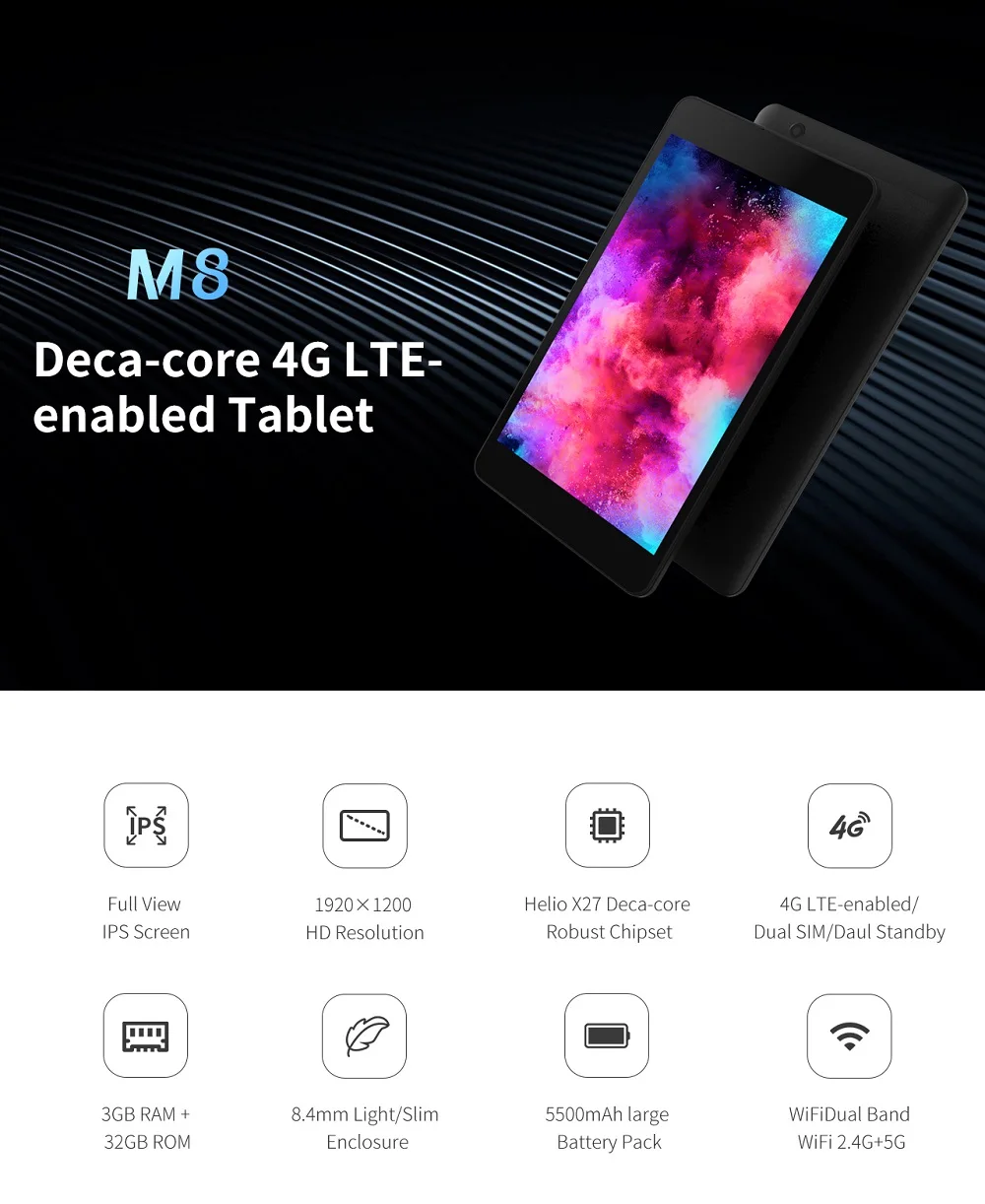 Alldocube M8 дека-Core 4G Phablet MTK6797X 3 Гб оперативной памяти 32 Гб ПЗУ 8 дюймов 1920*1200 ips Wi-Fi WCDMA SIM Dual-Band Wi-Fi