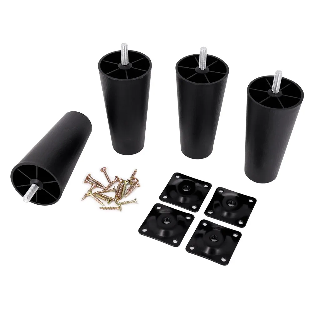 4cm with plates 4 шт. пластиковые ножки мебели пластиковые круглые конические настольные шкафы ноги диван кровать ТВ ножки шкафа черная мебель ноги мульти-размер - Цвет: 4cm with plates