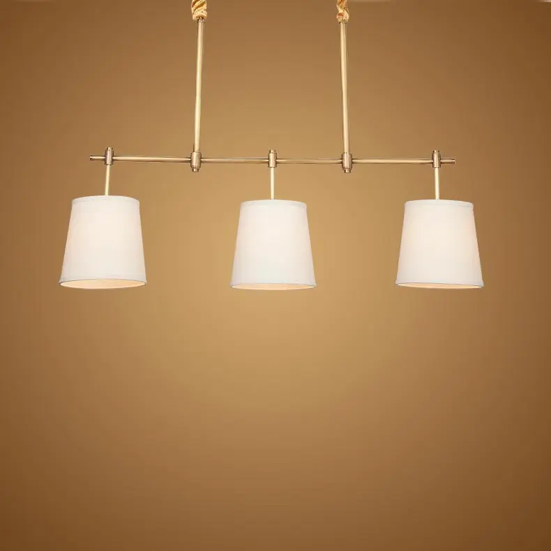 Полно медный люстра прямоугольной формы с простым современным бронзовым каркасом и белым тканевым плафоном Lamparas Lustre E14 110-240V включенной.